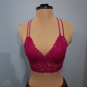 Victoria Secret Pink Magenta Lace Bralett Crop Top Girly Dainty Coquette Xs